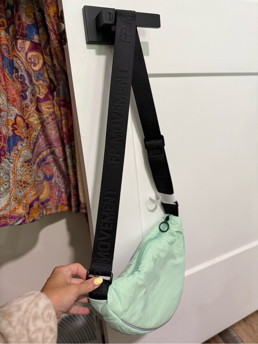 Free People Movement Mint Green Crossbody Sling Bag with Black Strap